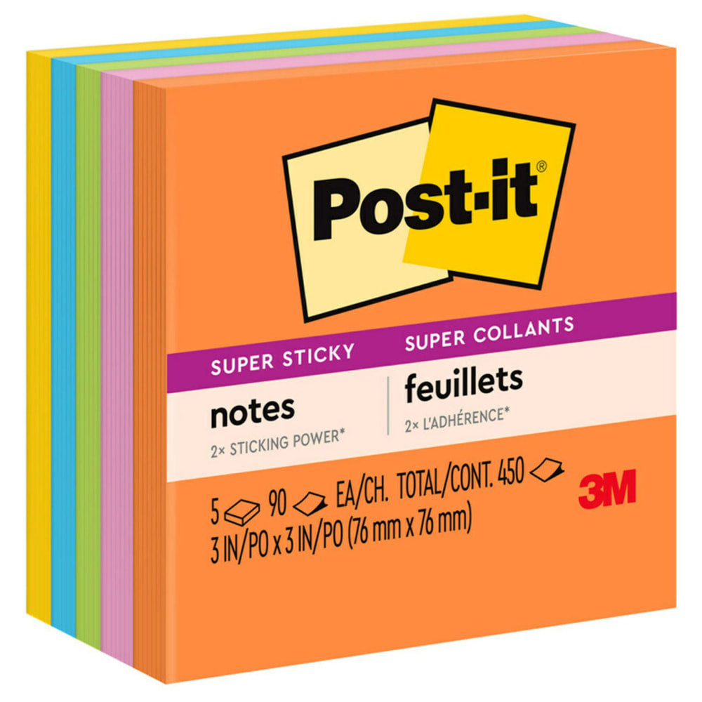 Post-it Super Sticky Notes, 3"x3", 5 Pads, Energy Boost