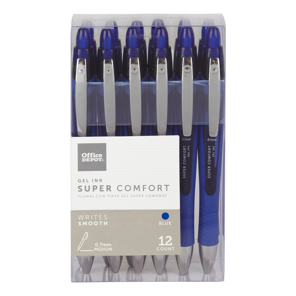 Gel Pens, 0.7mm, Blue Ink, 12 Pack