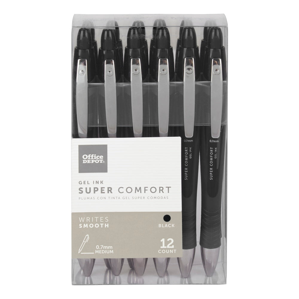 Gel Pens, 0.7mm, Black Ink, 12 Pack