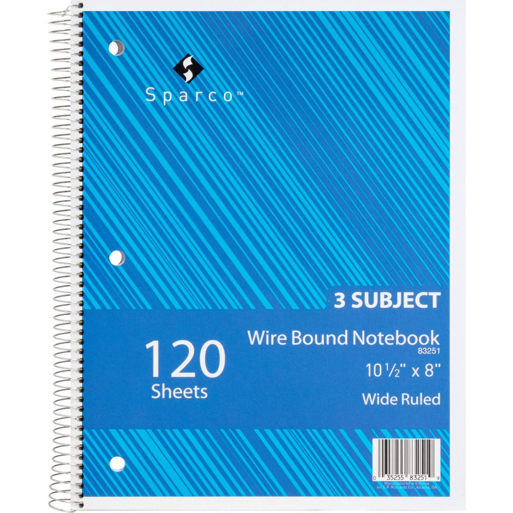 Sparco Wide Ruled Notebook, 8"x10.5", 120 Sheets