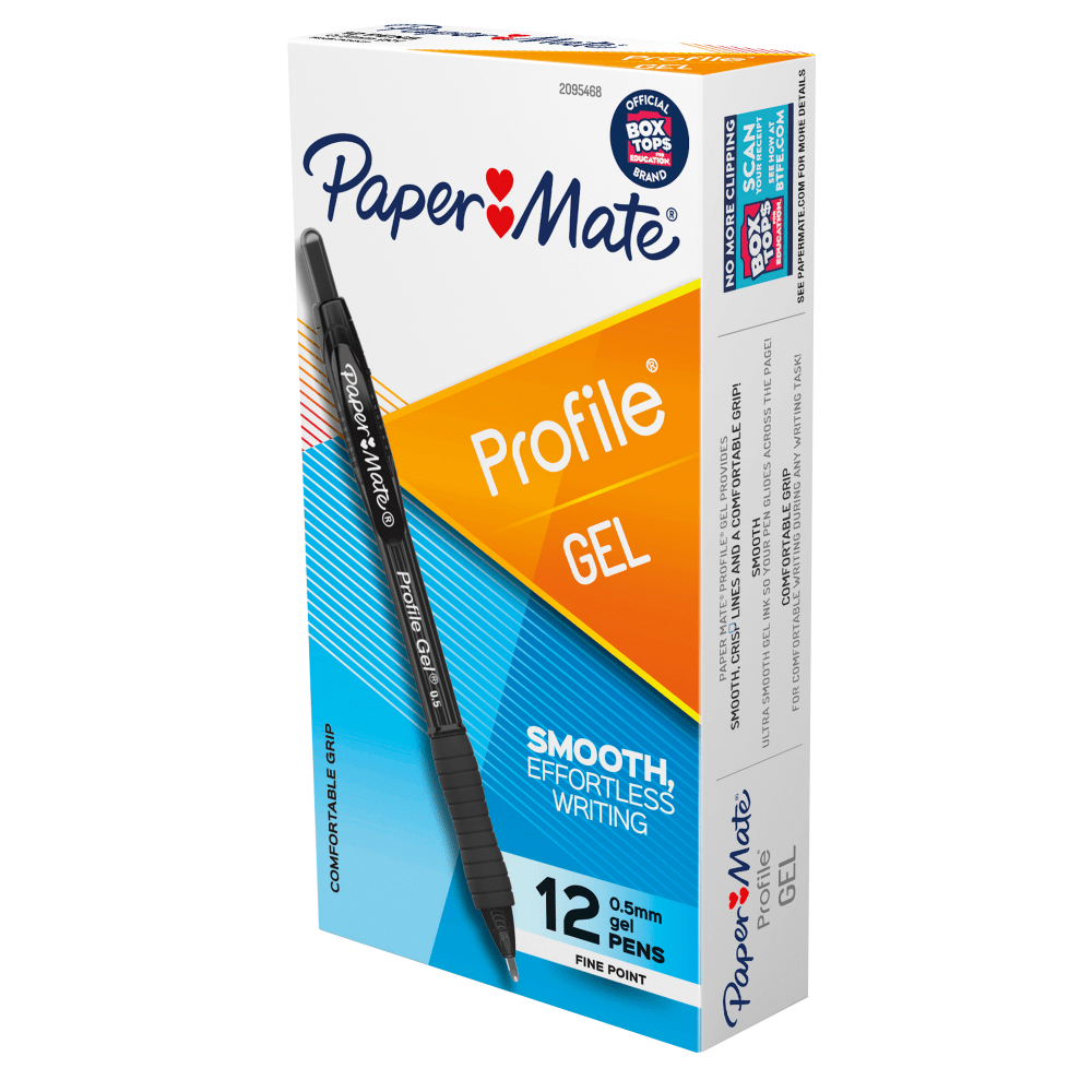 Paper Mate Profile Gel Pen, 0.5mm, Black, 12 Pack